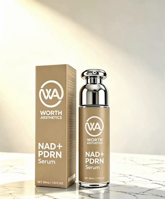 Worth Aesthetics NAD+ PDRN Serum on marble