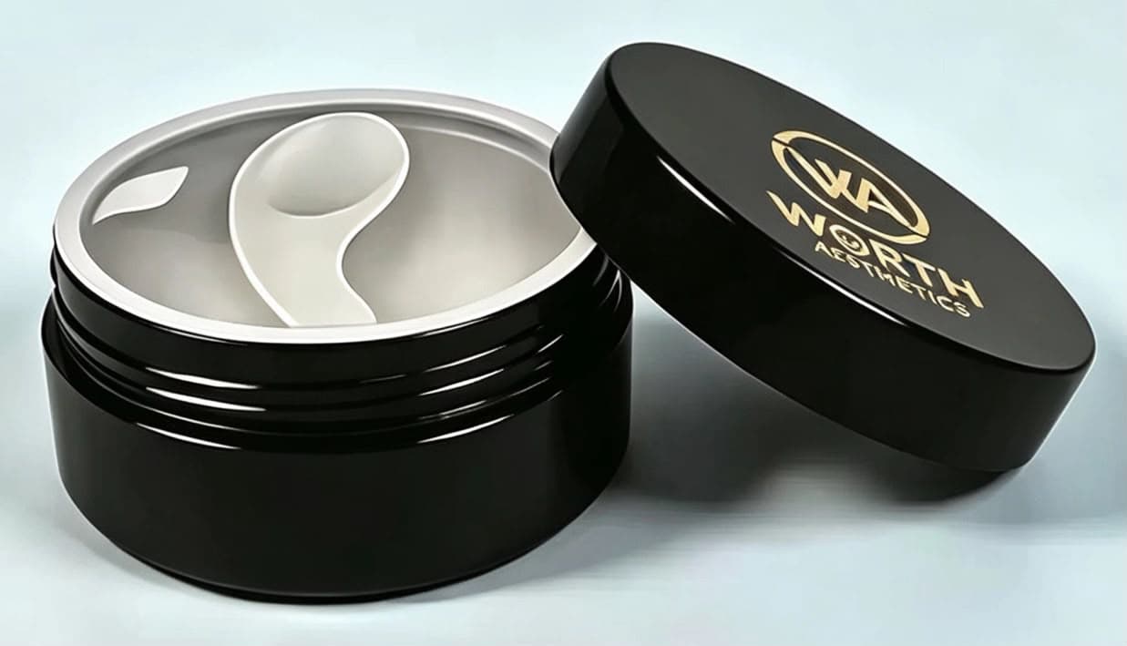 Worth Aesthetics treatment jar with its application spatula